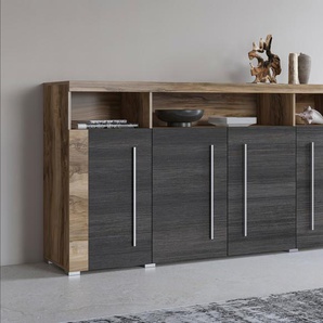 Sideboard INOSIGN Roger,Breite 182cm, stilvolle Schrank mit 4 Türen Sideboards braun (satin nussbaumfarben/darkwood) Kommode mit viel Stauraum, Einlegeböden verstellbar