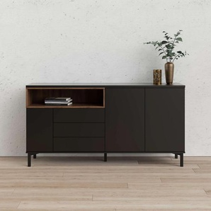 Sideboard INOSIGN Roommers, Anrichte, Kommode, Stauraum Sideboards Gr. B/H/T: 175,7cm x 89,8cm x 48,3cm, 3 St., schwarz (schwarz/walnuss) Kommode, Breite 176 cm, Höhe 90 1 offenes Fach mit Rahmen-Optik