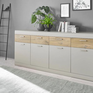 Sideboard INOSIGN SCARA Sideboards Gr. B/H/T: 200cm x 85cm x 42cm, 4 St., grau (kieselgrau) mit Applikation Zinneiche Dekor, Breite 200 cm, Softclose-Funktion