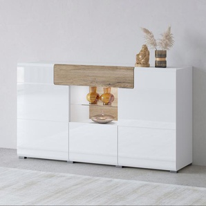 Sideboard INOSIGN Toledo,Breite 159cm,moderne Anrichte mit dekorative Fräsungen,grifflos Sideboards weiß (weiss matt/weiss hgl-san remo eiche) Kommode viel Stauraum, Einlegeböden verstellbar,ohne Beleuchtung