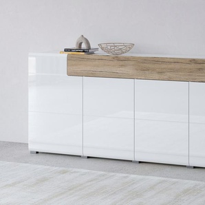 Sideboard INOSIGN Toledo,Breite 208cm,moderne Kommode mit dekorative Fräsungen,grifflos Sideboards weiß (weiss matt/weiss hgl-san remo eiche) Kombikommode mit viel Stauraum, Einlegeböden verstellbar