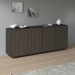 Sideboard INOSIGN Vega Sideboard,Kommode,200 cm Sideboards Gr. B/H/T: 200cm x 86cm x 43cm, 200cm, schwarz (anthrazit matt/canneté dunkel) mit 4 Türen,Fronten Rillen-Optik