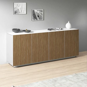 Sideboard INOSIGN Vega Sideboard,Kommode,200 cm Sideboards Gr. B/H/T: 200cm x 86cm x 43cm, 200cm, weiß (weiß matt/canneté hell) mit 4 Türen,Fronten Rillen-Optik