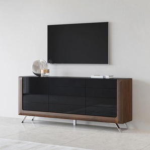 Sideboard LEONIQUE Kasai Sideboards Gr. B/H/T: 199cm x 81cm x 44cm, wallnut columbia/schwarz hgl, schwarz (wallnut columbia/schwarz hgl) Breite 199 cm, mit 3 Türen