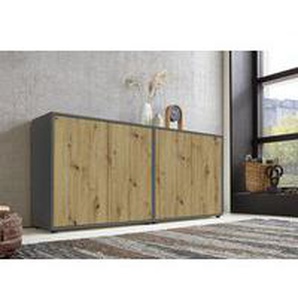 Sideboard Mailand Set 2 (Schubladenkommode Kommode Anrichte, in anthrazit/Artisan Eiche), Push-to-open-Funktion - Grau - Bmg Möbel