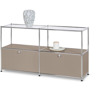 Sideboard Metall »CN3« mit 2 Klappen und Glasböden - taupe -