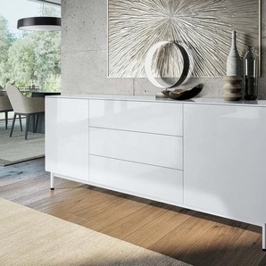 Sideboard Monaco 180 cm - Weiß Hochglanz - Metalluntergestell Weiß