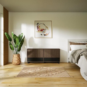 Sideboard Nussbaum - Sideboard: Schubladen in Schwarz & Türen in Nussbaum - Hochwertige Materialien - 151 x 68 x 34 cm, konfigurierbar