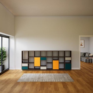 Highboard Nussbaum - Highboard: Schubladen in Taupe & Türen in Gelb - Hochwertige Materialien - 310 x 123 x 34 cm, Selbst designen
