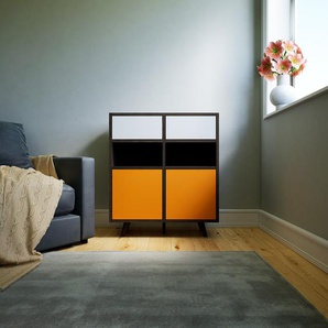 Kommode Nussbaum - Lowboard: Schubladen in Weiß & Türen in Gelb - Hochwertige Materialien - 79 x 91 x 34 cm, konfigurierbar