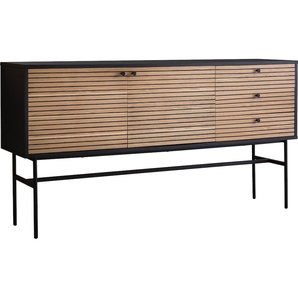 Sideboard SALESFEVER Sideboards Gr. B/H/T: 160cm x 85cm x 40cm, Sideboard Schwarz/Eiche Echtholzfurnier, 3 St., beige (natur) Kommode im Scandi Design