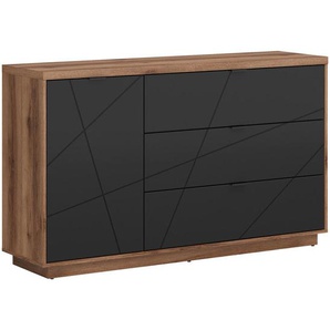 Xxxl Sideboard, Schwarz, Eiche, Holzwerkstoff, 1 Fächer, 3 Schubladen, 156x93x42.5 cm, Wohnzimmer, Kommoden & Sideboards, Kommoden