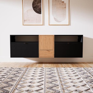 Sideboard Schwarz - Sideboard: Schubladen in Schwarz & Türen in Eiche - Hochwertige Materialien - 190 x 60 x 47 cm, konfigurierbar