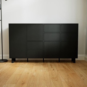 Sideboard Schwarz - Sideboard: Schubladen in Schwarz & Türen in Schwarz - Hochwertige Materialien - 156 x 91 x 34 cm, konfigurierbar