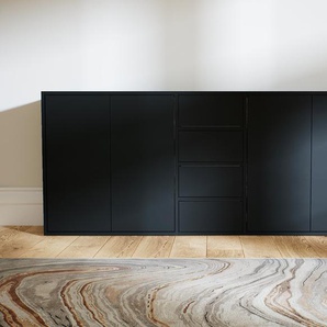 Sideboard Schwarz - Sideboard: Schubladen in Schwarz & Türen in Schwarz - Hochwertige Materialien - 190 x 79 x 34 cm, konfigurierbar