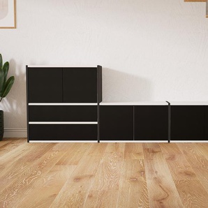 Sideboard Schwarz - Sideboard: Schubladen in Schwarz & Türen in Schwarz - Hochwertige Materialien - 226 x 79 x 34 cm, konfigurierbar
