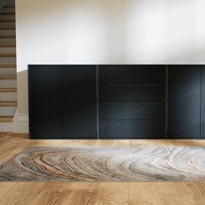 Sideboard Schwarz - Sideboard: Schubladen in Schwarz & Türen in Schwarz - Hochwertige Materialien - 226 x 79 x 47 cm, konfigurierbar