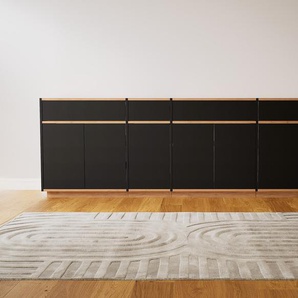Sideboard Schwarz - Sideboard: Schubladen in Schwarz & Türen in Schwarz - Hochwertige Materialien - 264 x 85 x 47 cm, konfigurierbar