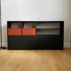 Sideboard Schwarz - Sideboard: Schubladen in Terrakotta & Türen in Schwarz - Hochwertige Materialien - 154 x 79 x 34 cm, konfigurierbar