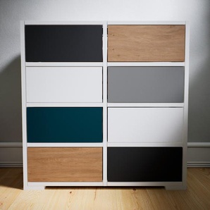 Kommode Weiß - Design-Lowboard: Schubladen in Eiche - Hochwertige Materialien - 79 x 81 x 34 cm, Selbst zusammenstellen