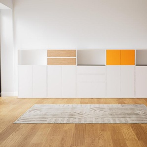 Sideboard Weiß - Sideboard: Schubladen in Eiche & Türen in Weiß - Hochwertige Materialien - 375 x 117 x 34 cm, konfigurierbar