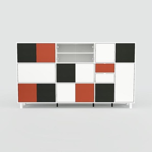 Sideboard Weiß - Sideboard: Schubladen in Weiß & Türen in Schwarz - Hochwertige Materialien - 228 x 129 x 47 cm, konfigurierbar