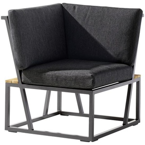 Sieger Loungeeckteil, Grau, Metall, Teakholz, 73x78.5x73 cm, erweiterbar, Loungemöbel, Gartensofas