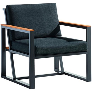 Sieger Loungesessel, Grau, Metall, Teakholz, Kufe, 73x78.5x75 cm, Typenauswahl, Bezug abnehmbar, Loungemöbel, Lounge-Sessel