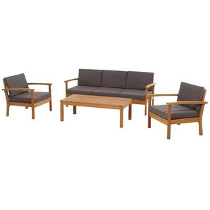 Siena Garden Gartenlounge-Set Tavira, (2x Sessel, 1x 2er-Sofa, 1x Tisch), Eukalyptus FSC 100%, inkl. Kissen