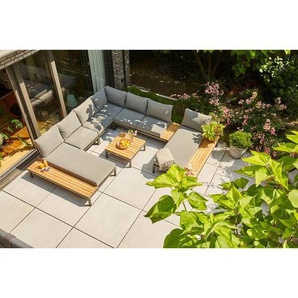 Siena Garden Loungegarnitur, Anthrazit, Grau, Teak, Holz, Metall, Textil, 22-teilig, Teakholz, massiv, Füllung: Schaumstoff, Vlies,Vlies, U-Form, einzeln stellbar, 322x84x354 cm, wetterbeständig, Loungemöbel, Loungemöbel-Sets