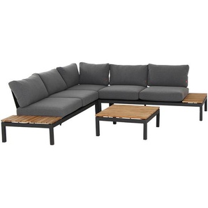 Siena Garden Loungegarnitur, Anthrazit, Grau, Teak, Holz, Metall, Kunststoff, Textil, 15-teilig, Teakholz, massiv, Füllung: Schaumstoff, Vlies,Vlies, L-Form, einzeln stellbar, 252x84x252 cm, wetterbeständig, Loungemöbel, Loungemöbel-Sets