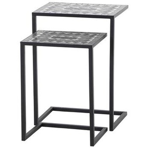 Siena Garden Loungetisch, Grau, Schwarz, Metall, Keramik, Mosaik, rechteckig, 33x64x46 cm, wetterbeständig, Loungemöbel, Loungetische