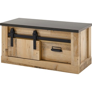 Sitzbank HOME AFFAIRE SHERWOOD Sitzbänke Gr. B/H/T: 93 cm x 46 cm x 43 cm, braun (old style hell dekor) Sitzbank Garderobenbank modernes Holz Dekor, mit Scheunentorbeschlag aus Metall, Breite 93 cm