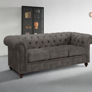 Sitzgruppe HOME AFFAIRE Chesterfield Sitzmöbel-Sets Gr. H/T: 74 cm x 89 cm, Luxus-Microfaser Lederoptik, grau (anthrazit) hochwertige Knopfheftung, bestehend aus 2- und 3-Sitzer