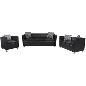 Sofa-Set Kunstleder 3-Sitzer + 2-Sitzer + Sessel Schwarz vidaXL