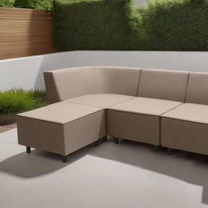 Sofaelement DOMO COLLECTION Sonna, individuell zusammenstellbar Polsterelemente Gr. Flachgewebe, mit Hocker, braun Einzelelemente für Terrasse, Garten und Balkon, speziell Outdoor