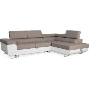 Sofiland - Aller Ecksofa mit Schlaffunktion und Bettkasten in Beige, Kunstleder,Ottomane Rechte.