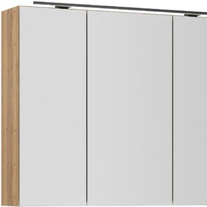 Spiegelschrank NOBILIA Schränke Gr. B/H/T: 100cm x 72cm x 21cm, Aufsatzleuchte in schwarz, braun (eiche sierra nachbildung) in Breiten 60, 80, 100 und 120 cm, innenliegende Steckdose