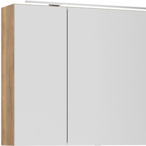 Spiegelschrank NOBILIA Schränke Gr. B/H/T: 120cm x 72cm x 21cm, Aufsatzleuchte in Edelstahl-Optik, braun (eiche sierra nachbildung) in Breiten 60, 80, 100 und 120 cm, innenliegende Steckdose