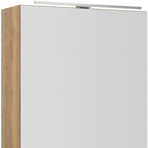 Spiegelschrank NOBILIA Schränke Gr. B/H/T: 60cm x 72cm x 21cm, Aufsatzleuchte in Edelstahl-Optik, braun (eiche sierra nachbildung) in Breiten 60, 80, 100 und 120 cm, innenliegende Steckdose