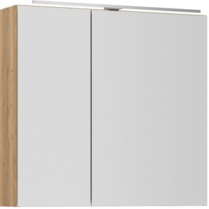 Spiegelschrank NOBILIA Schränke Gr. B/H/T: 80cm x 72cm x 21cm, Aufsatzleuchte in Edelstahl-Optik, braun (eiche sierra nachbildung) in Breiten 60, 80, 100 und 120 cm, innenliegende Steckdose