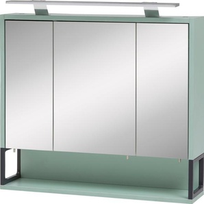 Spiegelschrank SCHILDMEYER Limone, grün (mint), B:70,0cm H:68,0cm T:16,0cm, Holzwerkstoff, Schränke, Breite 70 cm, 3-türig, LED-Beleuchtung, Schalter-/Steckdosenbox