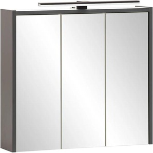 Spiegelschrank SCHILDMEYER Palermo, Breite 65 cm, grau (anthrazit), B:65,0cm H:62,7cm T:16,0cm, FSC-zertifizierter Holzwerkstoff, Schränke, Mit LED-Leuchte und Steckdose, Metallbeschläge, Glaseinlegeböden