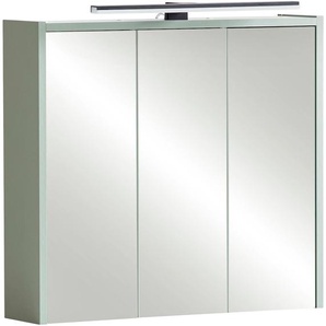 Spiegelschrank SCHILDMEYER Palermo, Breite 65 cm, grün (pistazie), B:65,0cm H:62,7cm T:16,0cm, FSC-zertifizierter Holzwerkstoff, Schränke, Mit LED-Leuchte und Steckdose, Metallbeschläge, Glaseinlegeböden