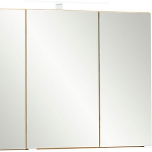 Spiegelschrank WELLTIME Lienz Schränke Gr. B/H/T: 100cm x 64cm x 20cm, 3 St., braun (wotaneiche)