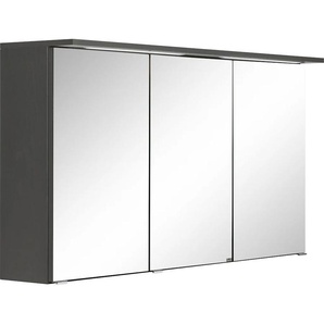 Spiegelschrank WELLTIME Lucca Schränke Gr. B/H/T: 120cm x 66cm x 20cm, Mit Schalter und Steckdose, 3 St., grau (graphit) mit LED Beleuchtung