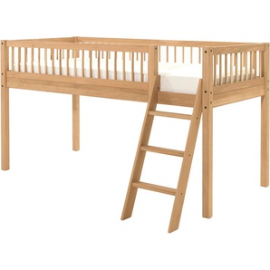 Spielbett HOME AFFAIRE, braun (eiche natur geölt, eiche natur geölt, eiche natur geölt), B:135,5cm H:114cm L:207,5cm, Betten, aus massiver Eiche geölt, LF 90x2000cm, RR, Leiter u. Absturzschutz