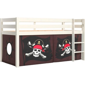 Spielbett VIPACK Vipack Pino Betten Gr. mit Textilset Caribian Pirate, Liegefläche B/L: 90cm x 200cm H: 114cm, kein Härtegrad, weiß Baby mit Textil-Set, inkl. Rolllattenrost, in Natur, Weiß oder Grau