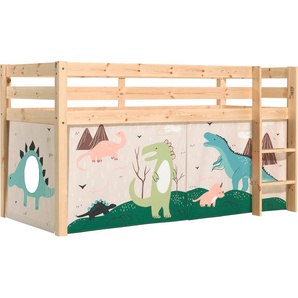 Spielbett VIPACK Vipack Pino Betten Gr. mit Textilset Dino, Liegefläche B/L: 90cm x 200cm H: 114cm, kein Härtegrad, beige (natur) Baby mit Textil-Set, inkl. Rolllattenrost, in Natur, Weiß oder Grau