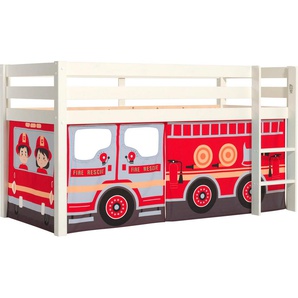 Spielbett VIPACK Vipack Pino Betten Gr. mit Textilset FIRE RESCUE, Liegefläche B/L: 90cm x 200cm H: 114cm, kein Härtegrad, weiß Baby mit Textil-Set, inkl. Rolllattenrost, in Natur, Weiß oder Grau